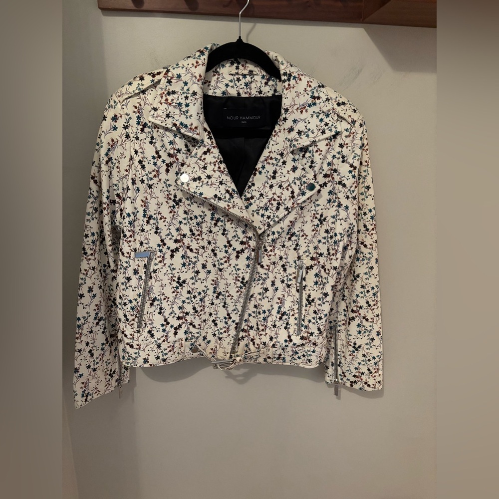 Nour Hammour "Daphne" Moto Leather Lambskin Jacket Floral 44EU L